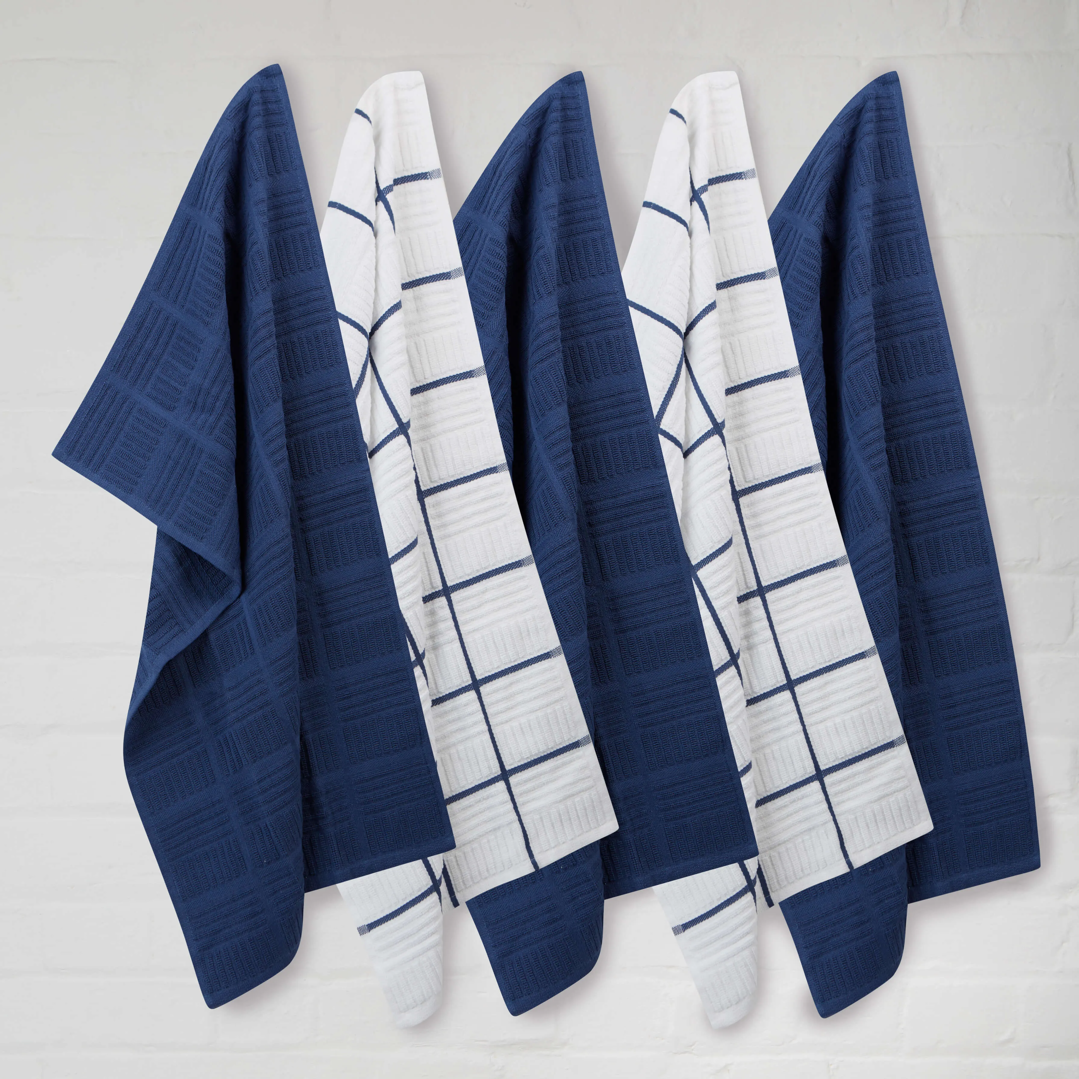 Set of 5 Window Pane Cotton Terry Tea Towels available in Three Colours