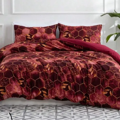 Single Size 4 pieces, Maroon Marble Design Duvet cover set.