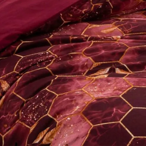 Single Size 4 pieces, Maroon Marble Design Duvet cover set.