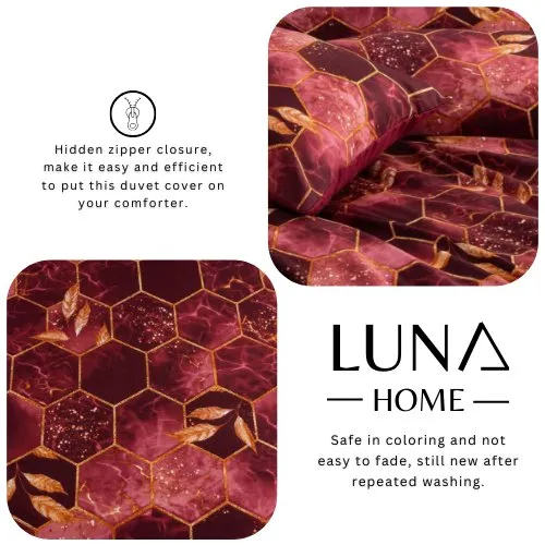 Single Size 4 pieces, Maroon Marble Design Duvet cover set.