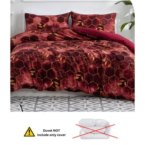 Single Size 4 pieces, Maroon Marble Design Duvet cover set.