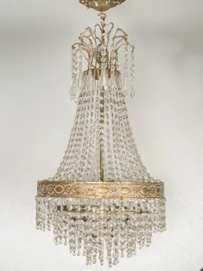 Small 19th-century Empire Montgolfier Chandelier w/ Beaded Crystal Strings