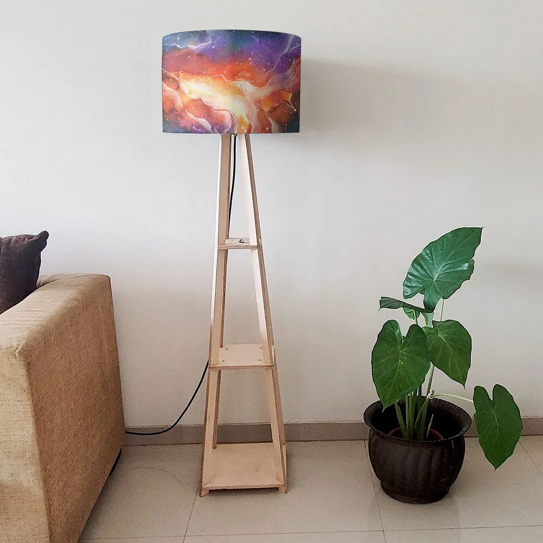 Standing Wooden Tripod Light for Living Room - Space