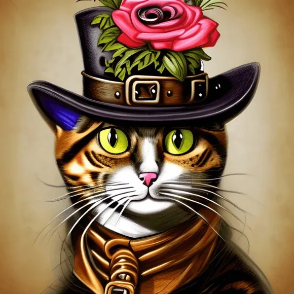 Steampunk Cat art - steampunk wall art prints  , steampunk print ,cat art poster , Edgy Wall Decor, AI Generated Art