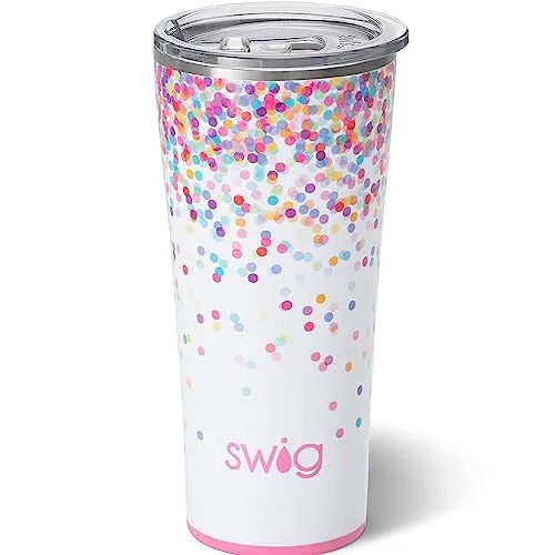 Swig Life 22oz Tumbler, Insulated Coffee Tumbler with Lid, Cup Holder Friendly, Dishwasher Safe, Stainless Steel, Large Travel Mugs Insulated for Hot and Cold Drinks (Confetti)