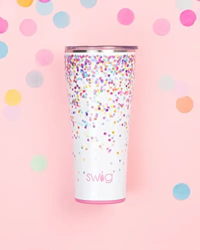 Swig Life 22oz Tumbler, Insulated Coffee Tumbler with Lid, Cup Holder Friendly, Dishwasher Safe, Stainless Steel, Large Travel Mugs Insulated for Hot and Cold Drinks (Confetti)