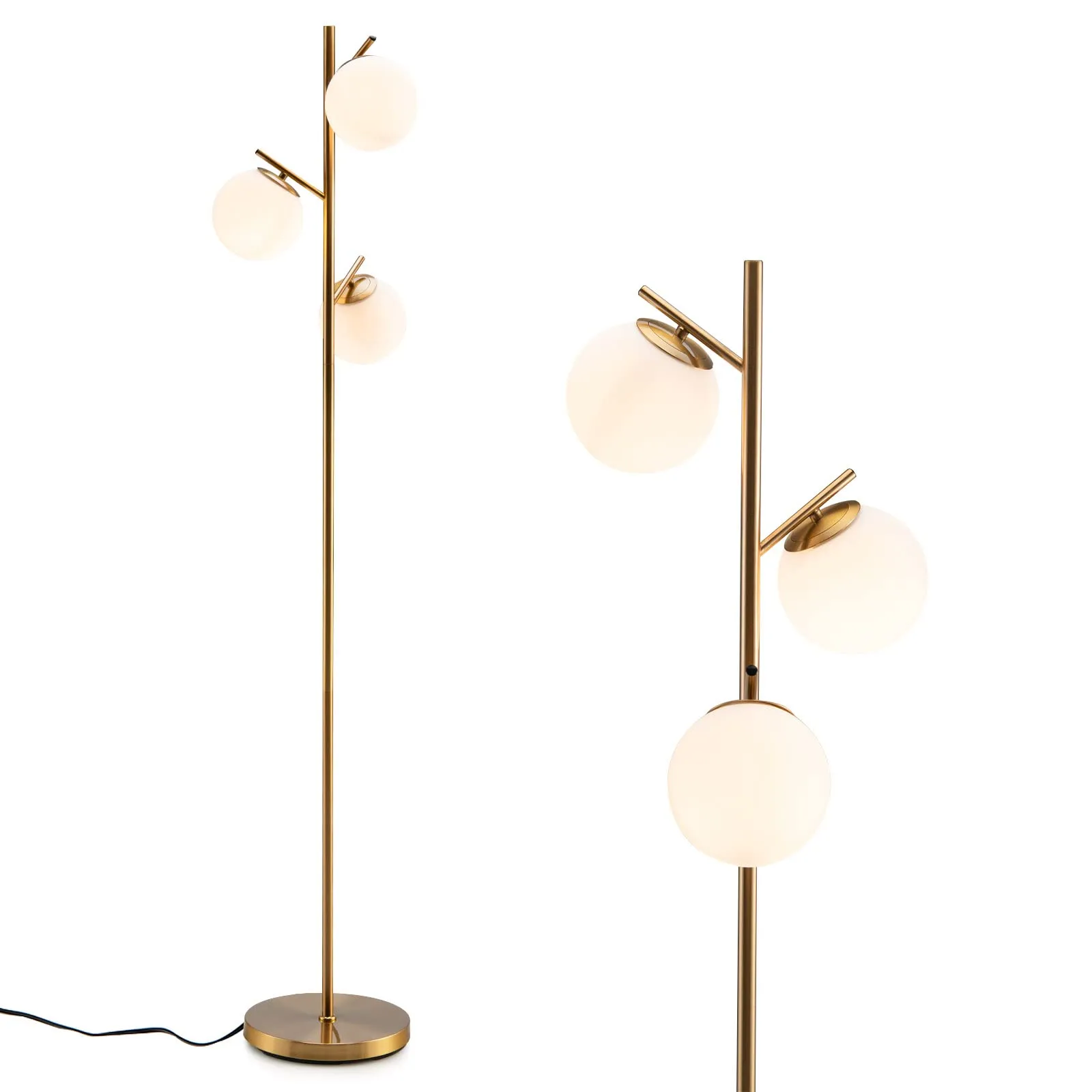 Tangkula 3-Globe Floor Lamp, Modern Freestanding Lamp