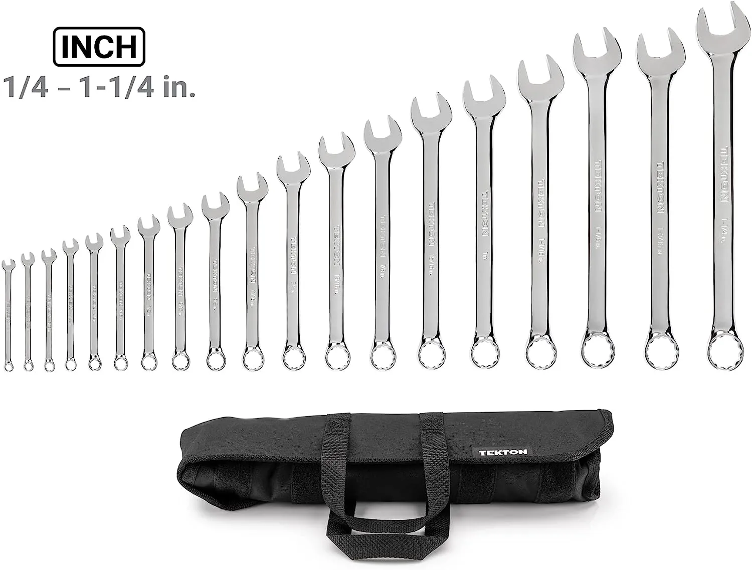 TEKTON WCB94103 SAE Combination Wrench Set with Pouch, 19-Piece (1/4- 1-1/4 in.)