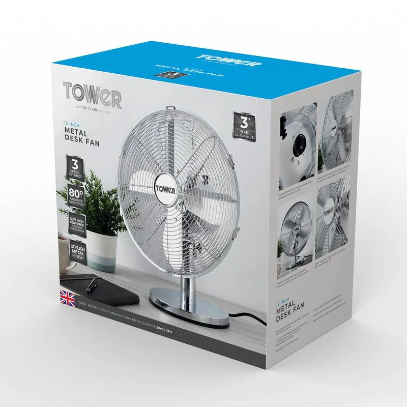 Tower Metal Desk Fan 12"  - Chrome