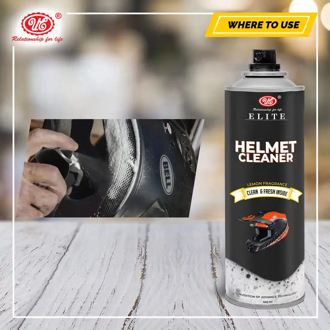 UE Autotech Elite Helmet Cleaner- 350 ml | Helmet Interior & Exterior Cleaner | Anti-Bacterial Spray for Helmet |