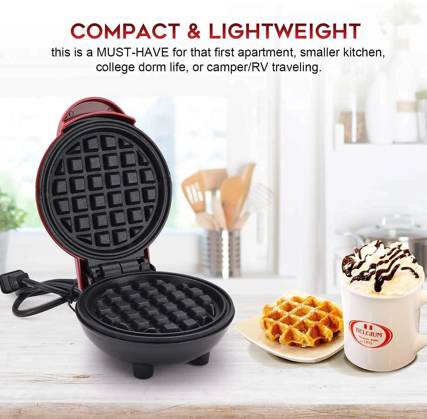 VEHHE Waffle Maker, Maker Machine, Waffles Maker, Mini Waffle Maker, Waffle Machine, Waffle Iron, Waffles Maker Machine, Mini Waffle Maker for Home, Waffle Maker Electric, Waffle Maker, Red