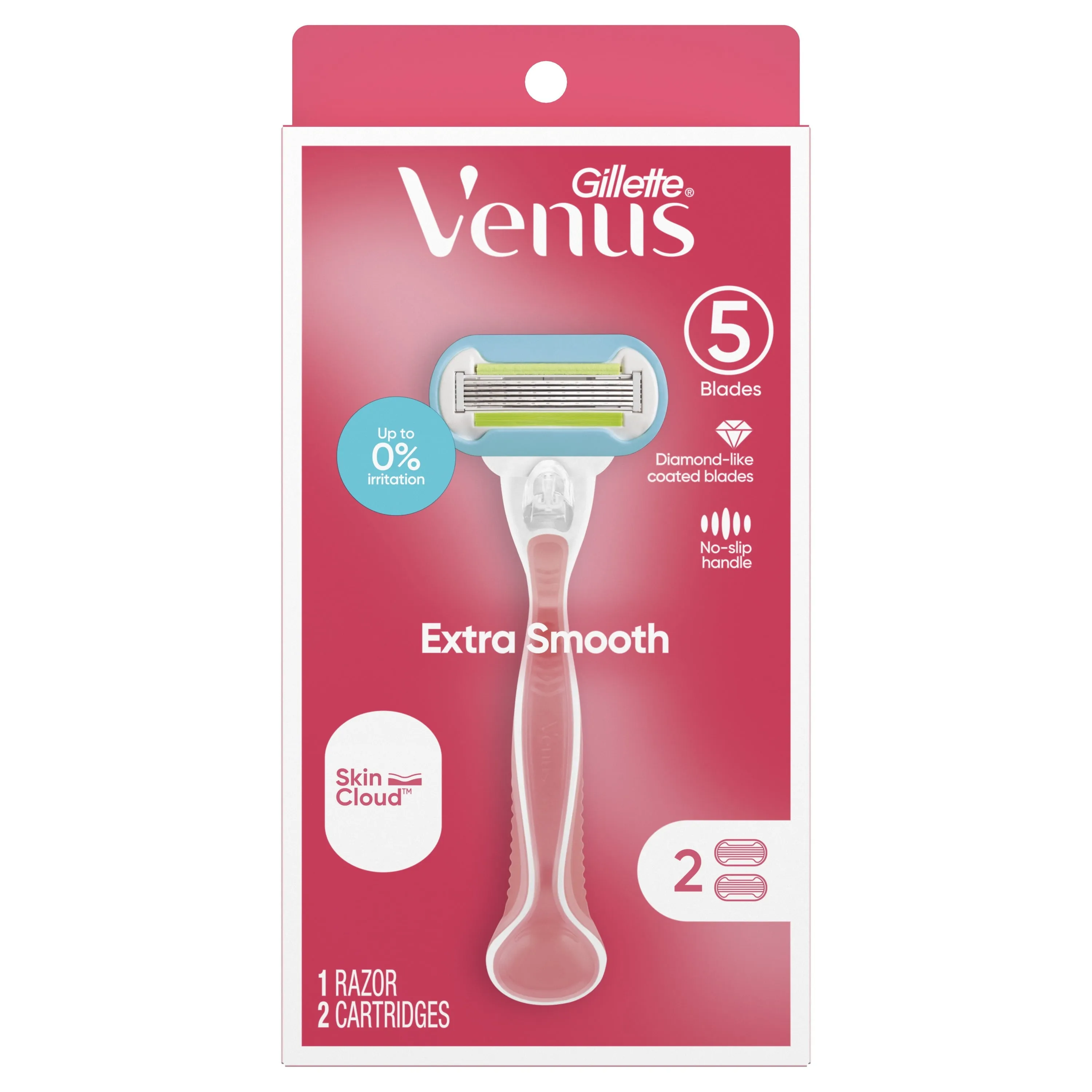 Venus Extra Smooth Pink Women's Razor Handle   2 Blade Refills