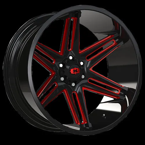 Vision Off-Road 363 Razor 22X10 6X135 -19mm Gloss Black Milled Spoke with Red