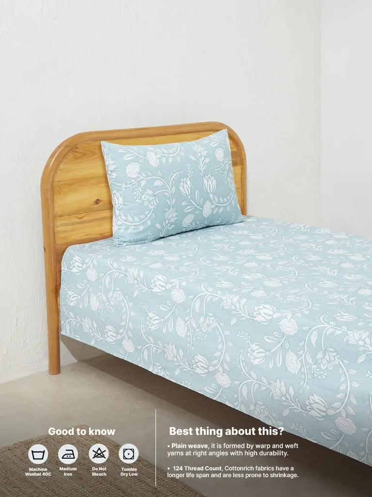 Westside Home Aqua Single Bed Flat Sheet and Pillowcase Set