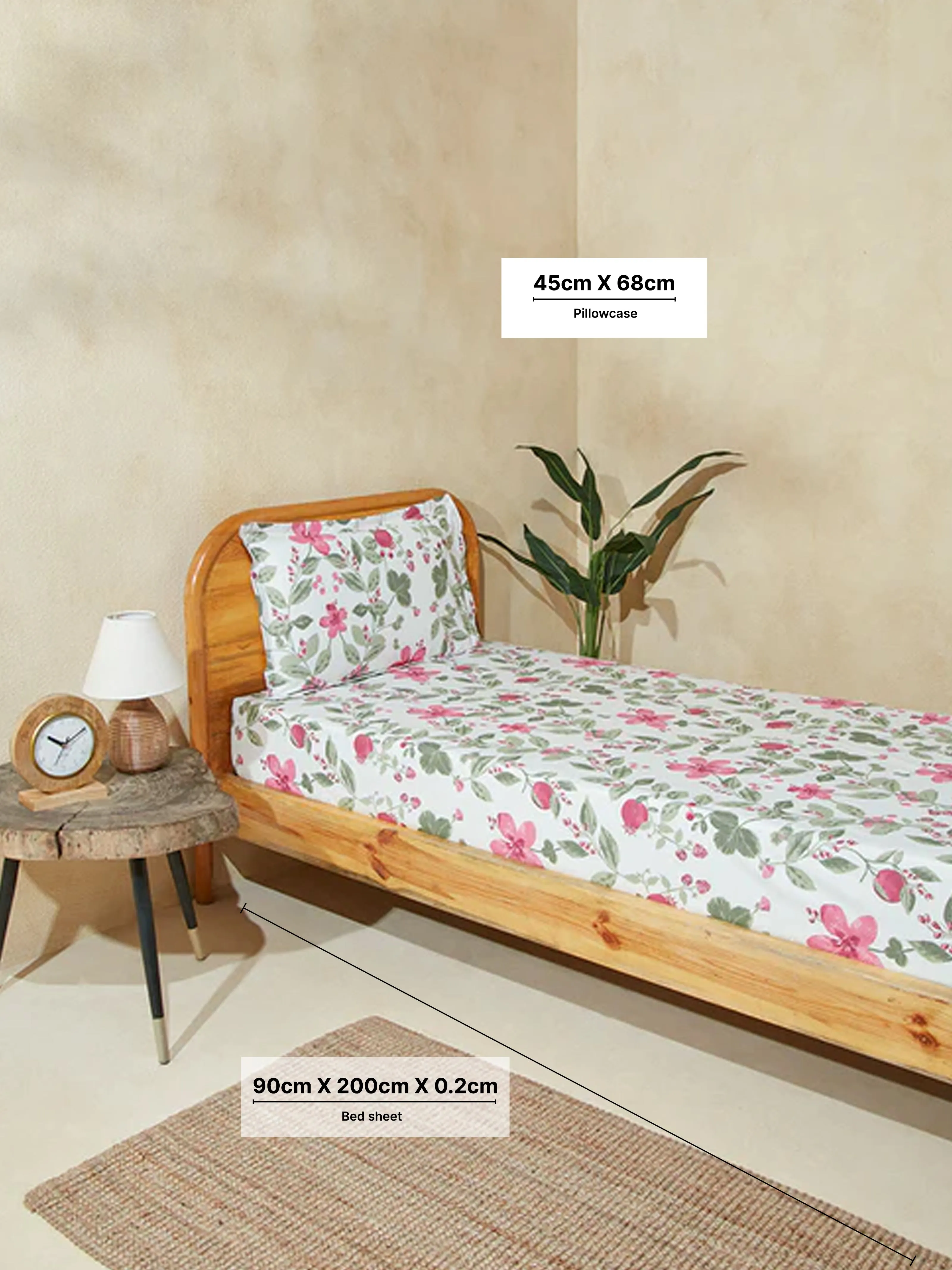 Westside Home Multicolour Floral Single Bed Fitted Sheet and Pillowcase Set