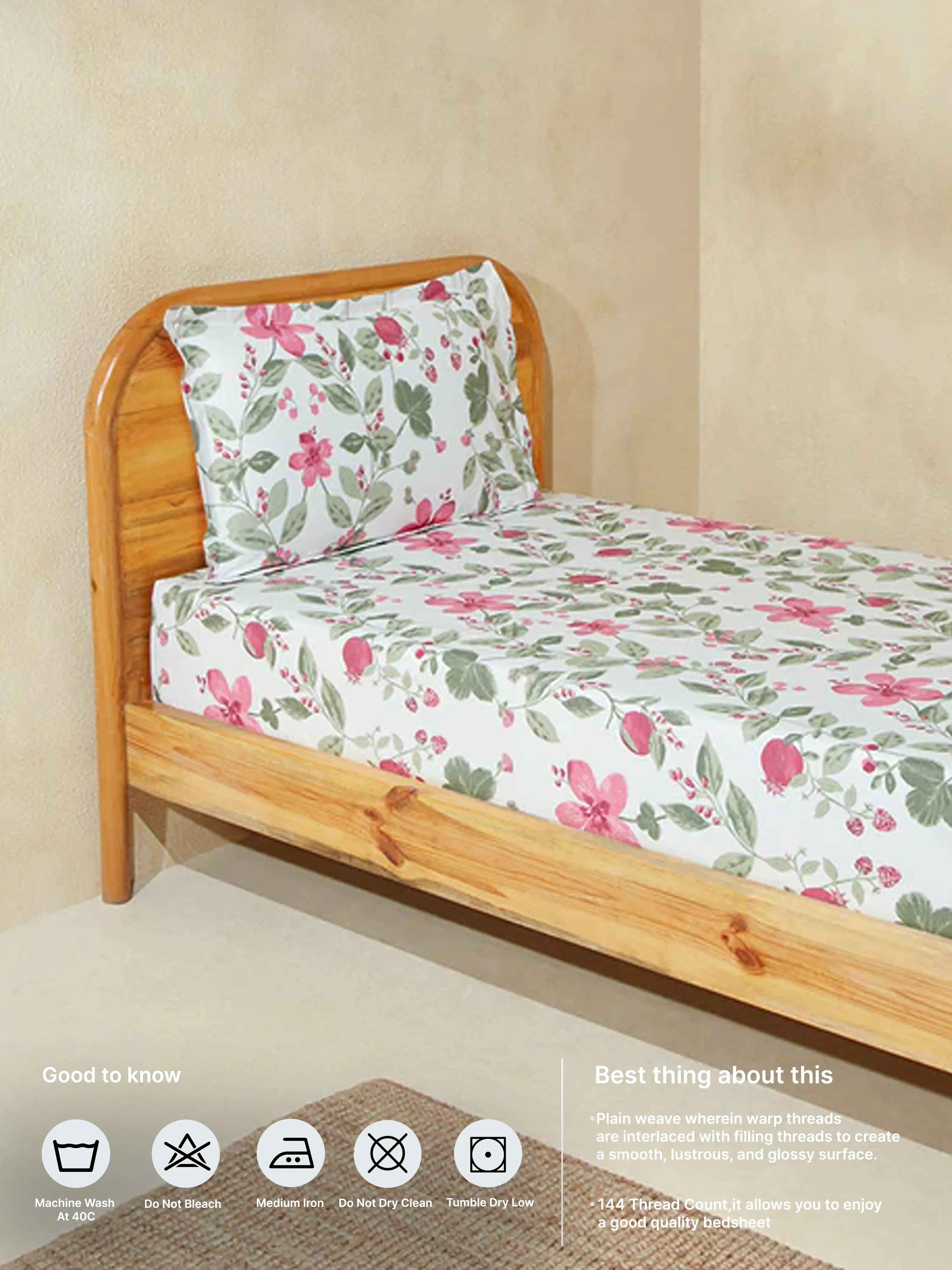 Westside Home Multicolour Floral Single Bed Fitted Sheet and Pillowcase Set