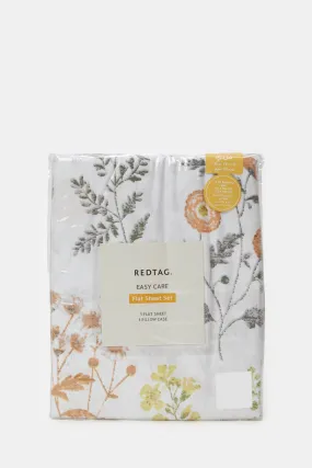 White Floral Printed Flat Sheet (Single Size)