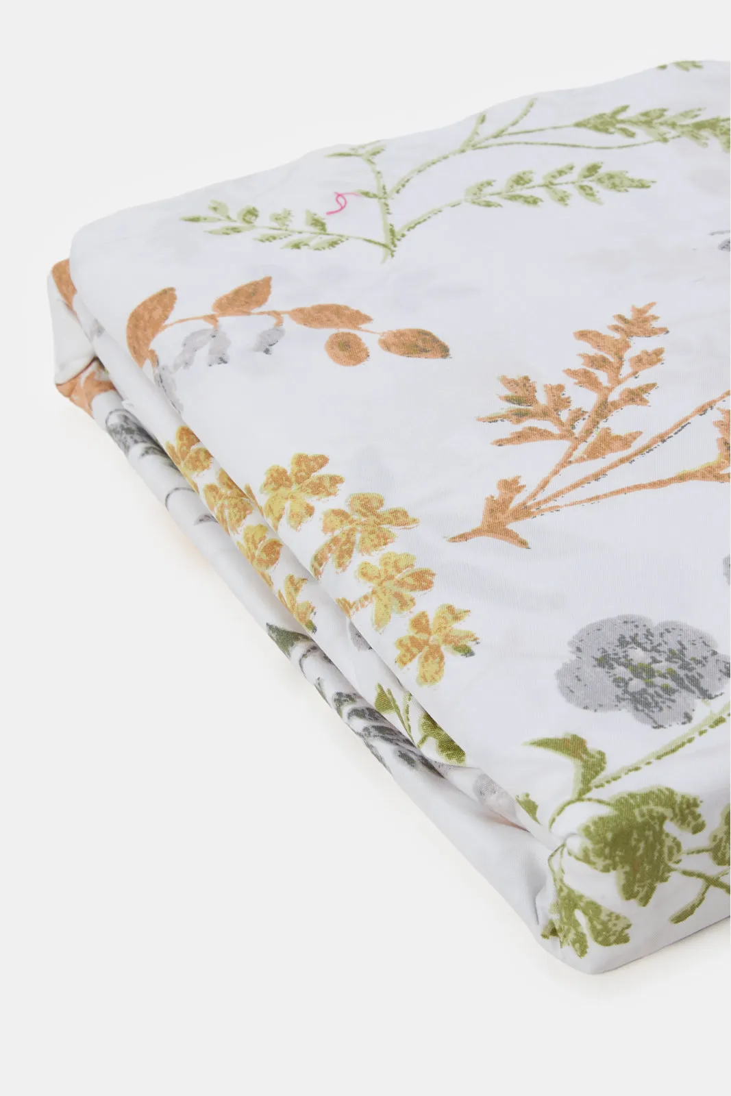 White Floral Printed Flat Sheet (Single Size)