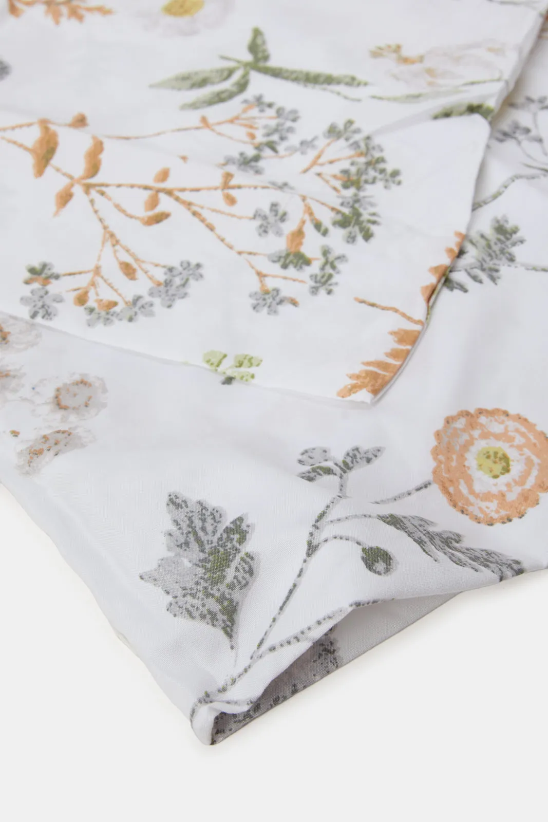 White Floral Printed Flat Sheet (Single Size)