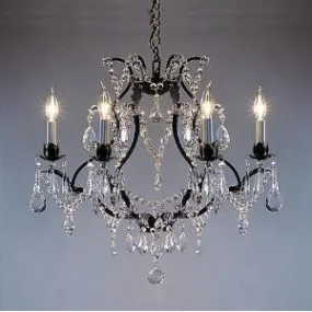 Wrought Iron Crystal Chandelier H19" X W20". Swag Plug In-Chandelier W/ 14' Feet Of Hanging Chain And Wire - A83-B16/3030/6