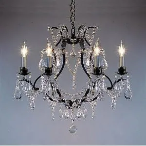 Wrought Iron Crystal Chandelier H19" X W20". Swag Plug In-Chandelier W/ 14' Feet Of Hanging Chain And Wire - A83-B16/3030/6