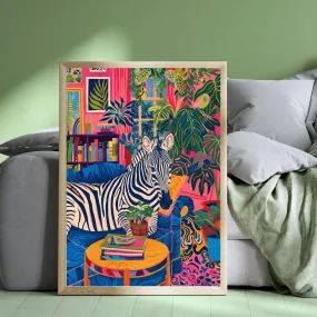 Zebra Lounging on a Luxury Sofa - Maximalist Wall Art - Zebra Print - Zebra Wall Art - Jungle Wall Decor - Zebra Living Room