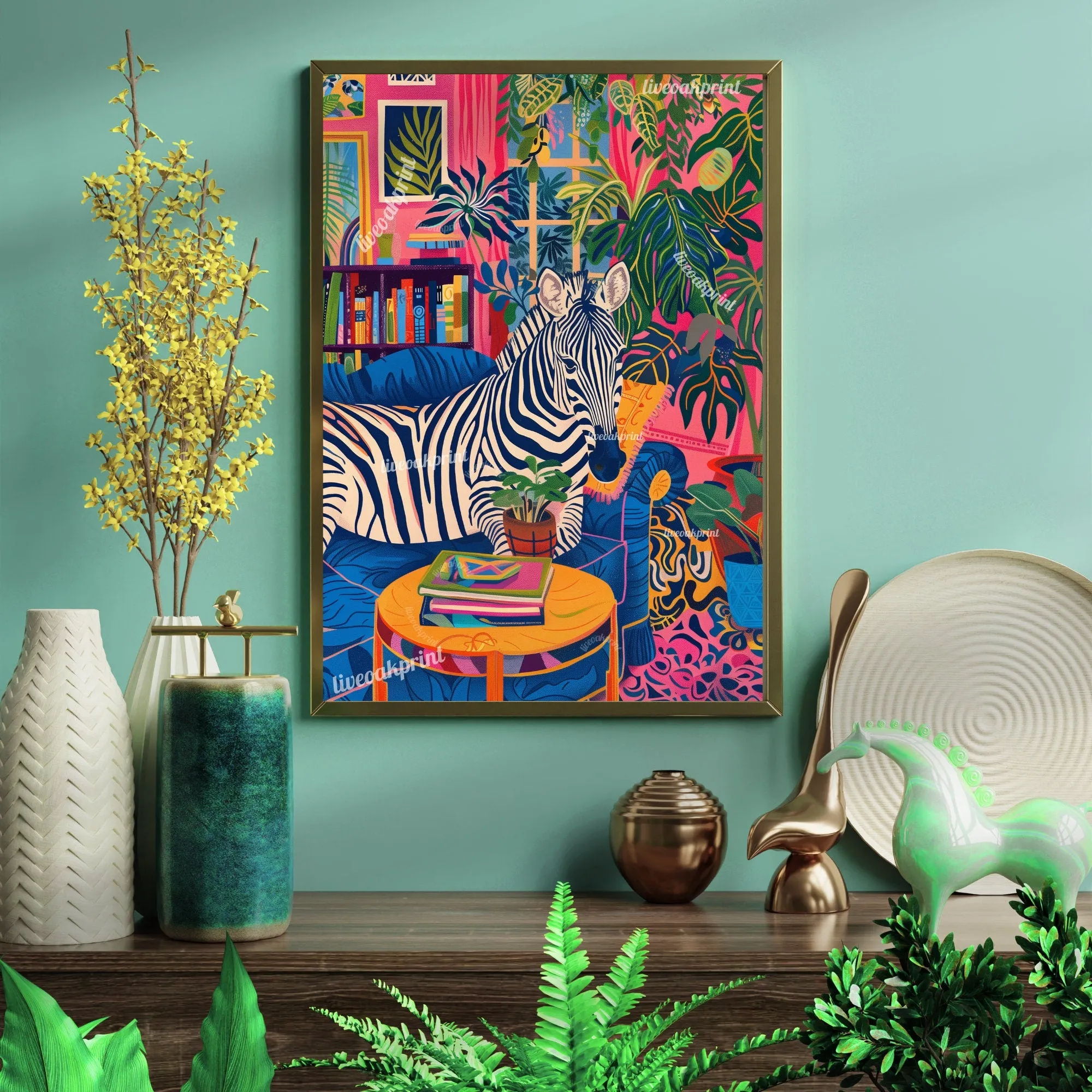 Zebra Lounging on a Luxury Sofa - Maximalist Wall Art - Zebra Print - Zebra Wall Art - Jungle Wall Decor - Zebra Living Room