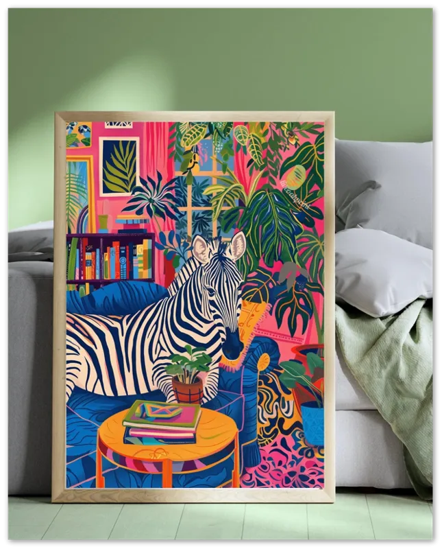 Zebra Lounging on a Luxury Sofa - Maximalist Wall Art - Zebra Print - Zebra Wall Art - Jungle Wall Decor - Zebra Living Room