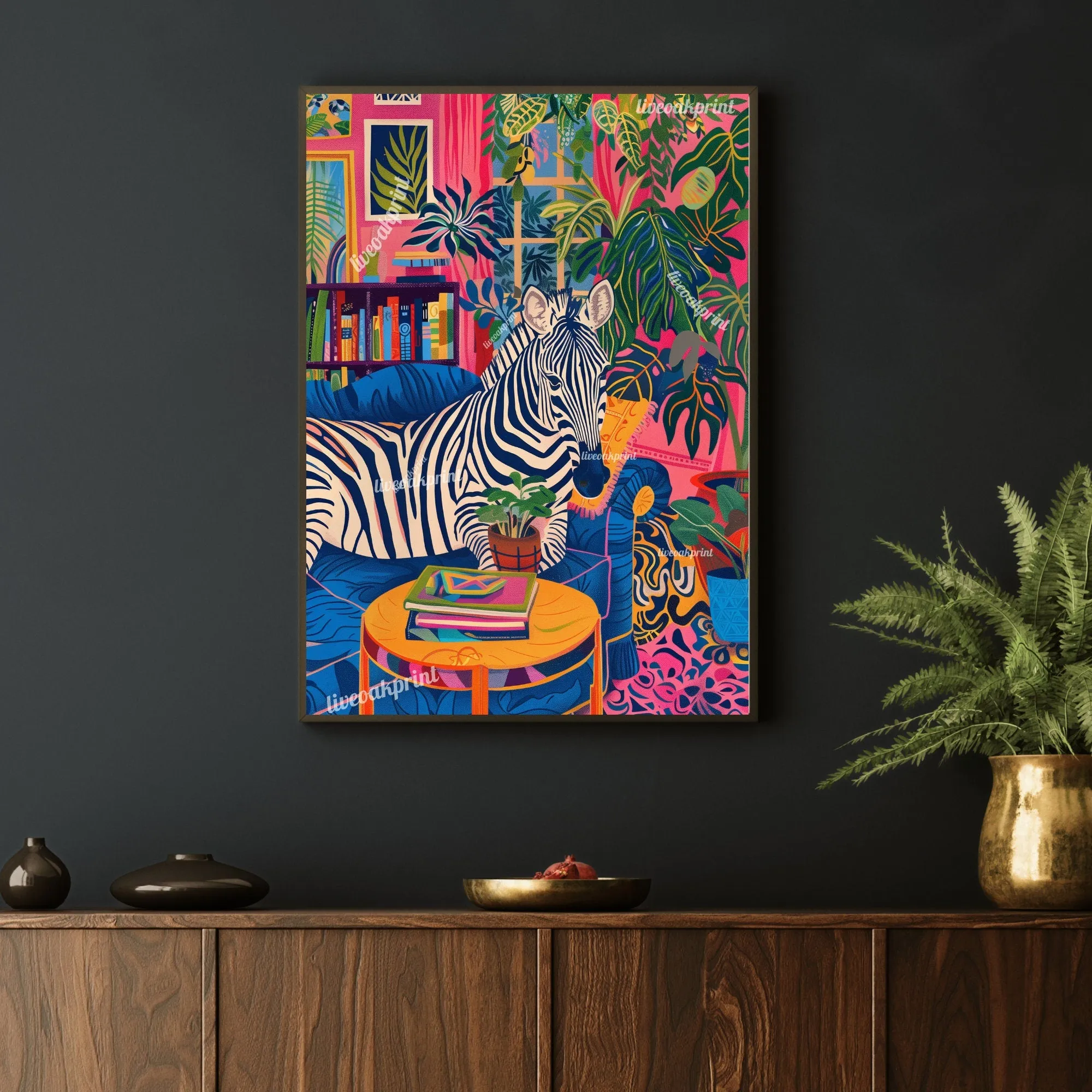 Zebra Lounging on a Luxury Sofa - Maximalist Wall Art - Zebra Print - Zebra Wall Art - Jungle Wall Decor - Zebra Living Room