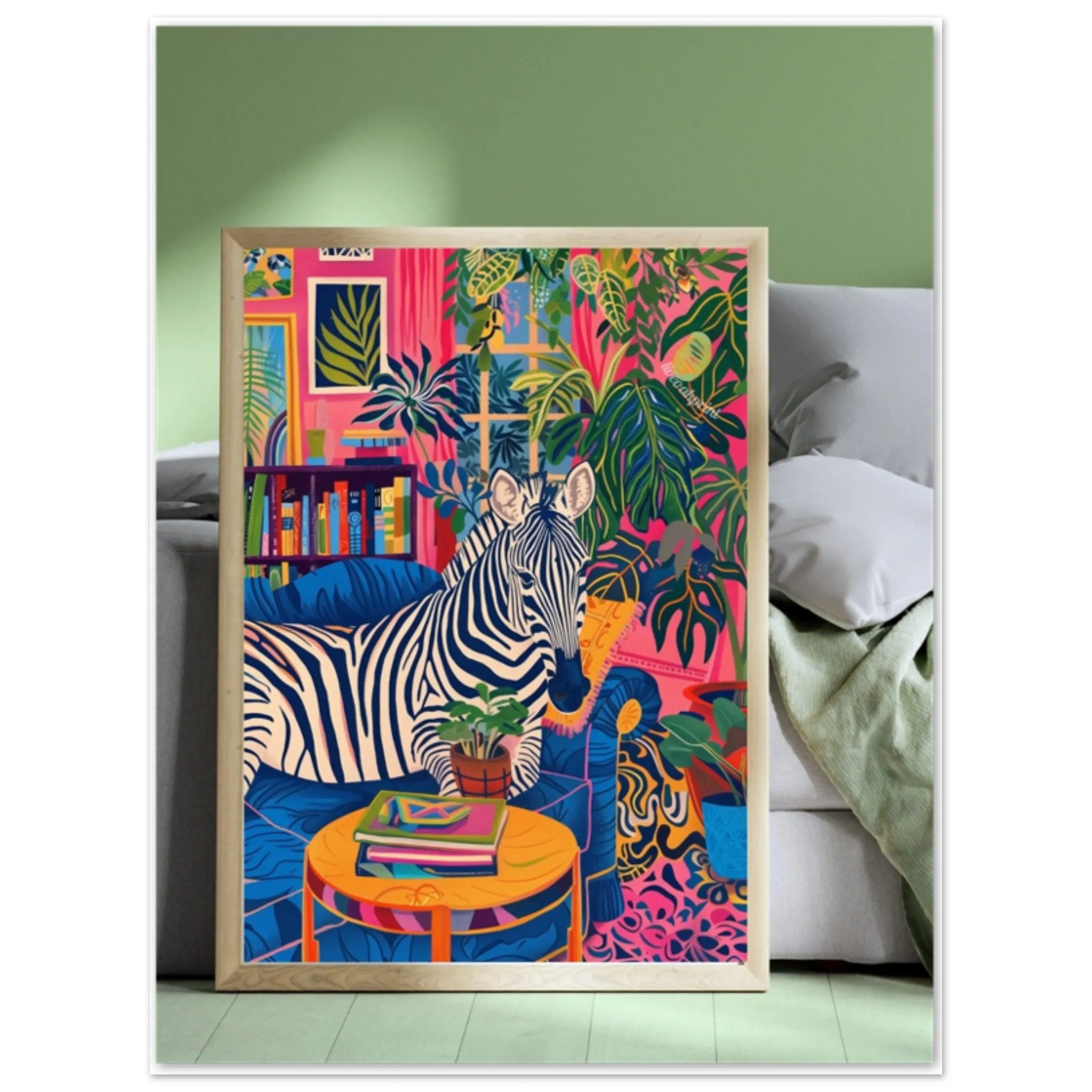 Zebra Lounging on a Luxury Sofa - Maximalist Wall Art - Zebra Print - Zebra Wall Art - Jungle Wall Decor - Zebra Living Room