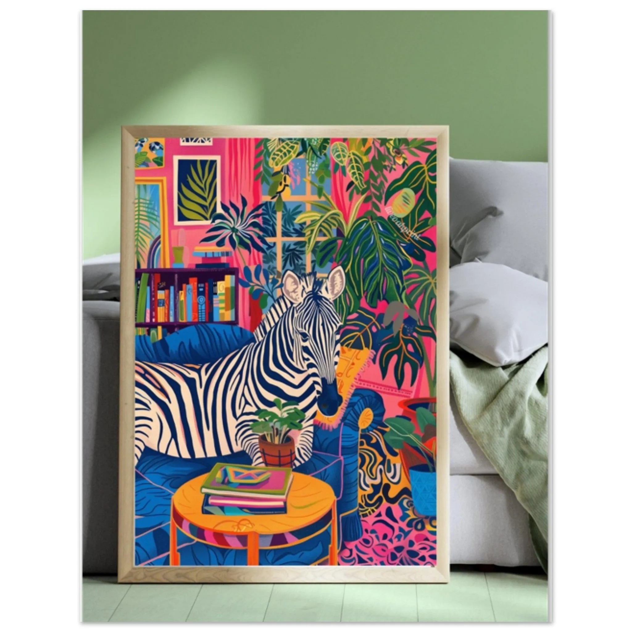 Zebra Lounging on a Luxury Sofa - Maximalist Wall Art - Zebra Print - Zebra Wall Art - Jungle Wall Decor - Zebra Living Room