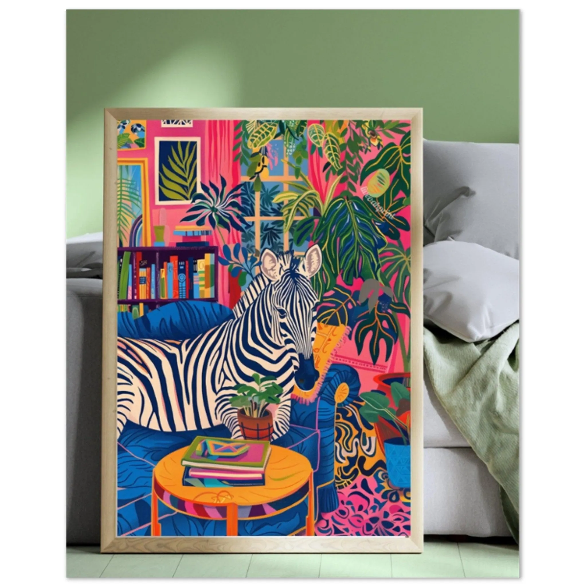 Zebra Lounging on a Luxury Sofa - Maximalist Wall Art - Zebra Print - Zebra Wall Art - Jungle Wall Decor - Zebra Living Room